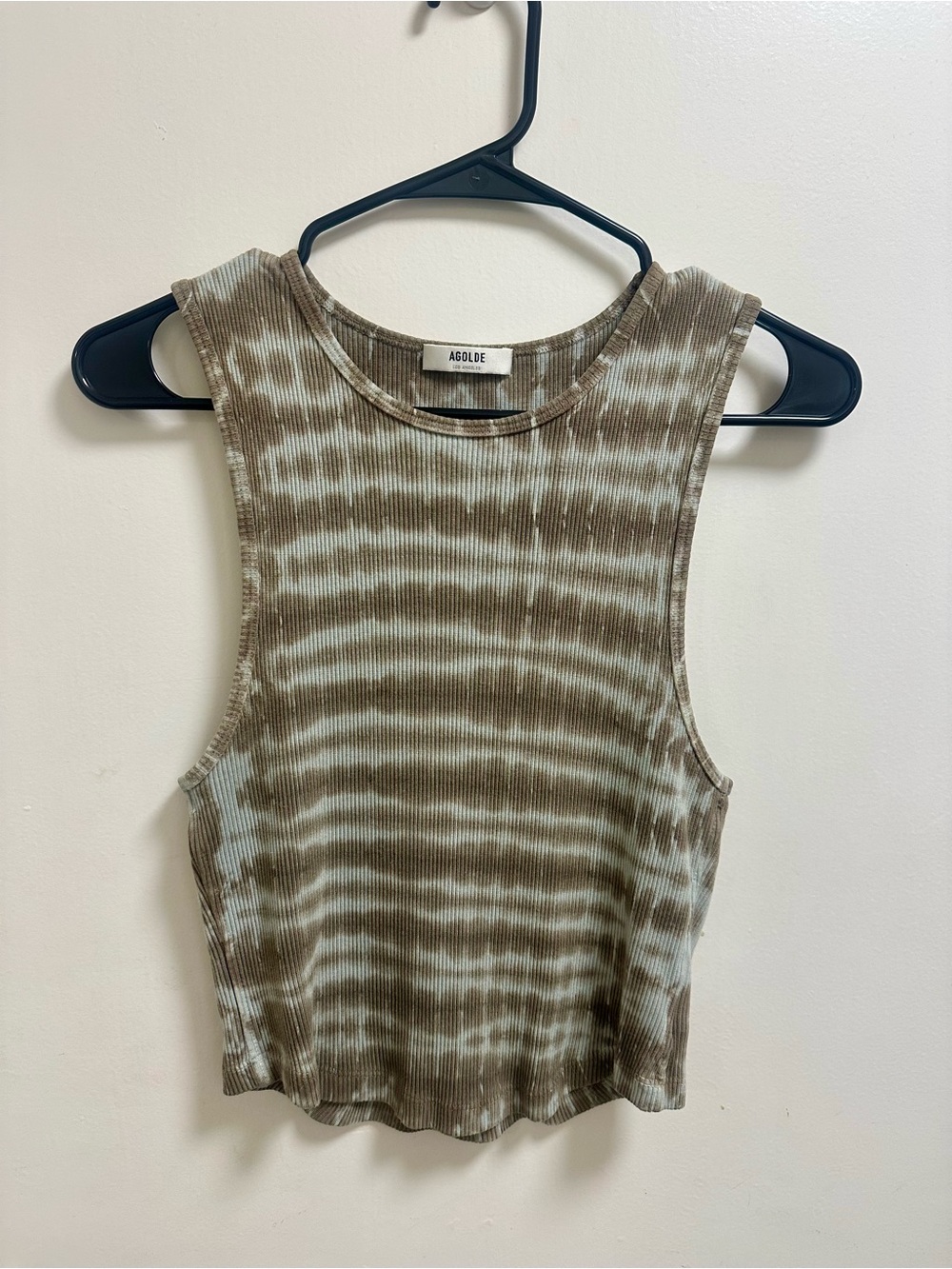 Agolde Brown/Olive and White Ribbed Tie-Dye Tank